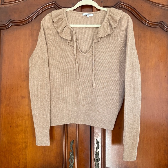 Madewell Tie-Neck Ruffle Pullover Sweater | Size Small - Picture 4 of 11